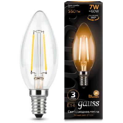 Лампа Gauss 103801107 LED Filament Candle E14 7W 2700К