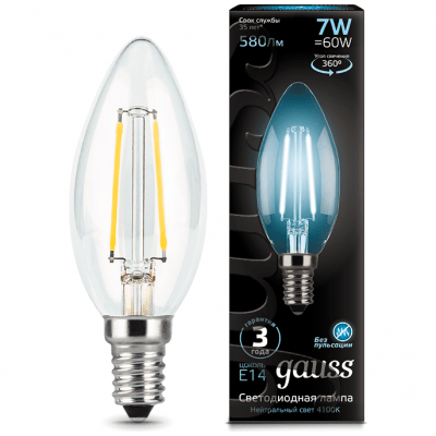 Лампа Gauss 103801207 LED Filament Candle E14 7W 4100К