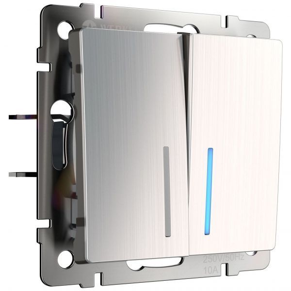 Выключатель двухклавишный с подсветкой Werkel W1120102 глянцевый никель (WL02-SW-2G-LED)