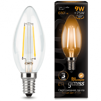 Лампа Gauss 103801109 LED Filament Candle E14 9W 2700К