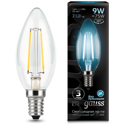 Лампа Gauss 103801209 LED Filament Candle E14 9W 4100К
