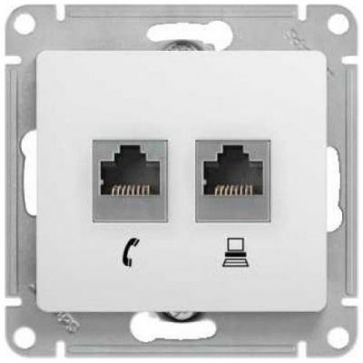 Розетка 2-я RJ11+RJ45 SE Glossa Бел, кат.5E GSL000185