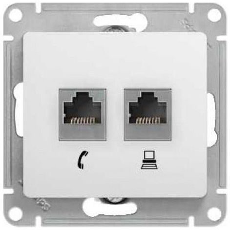 Розетка 2-я RJ11+RJ45 SE Glossa Бел, кат.5E GSL000185
