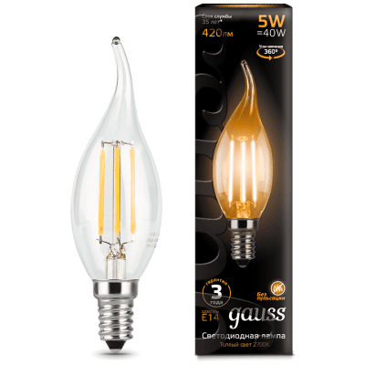 Лампа Gauss 104801105 LED Filament Candle tailed E14 5W 2700K