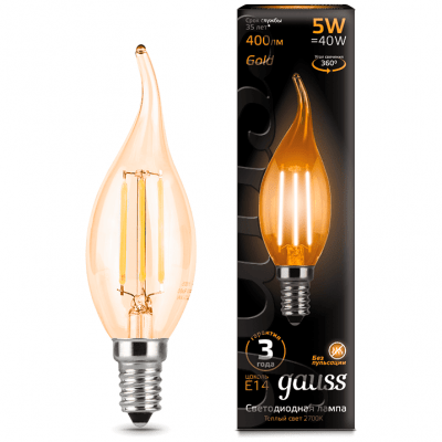 Лампа Gauss 104801005 LED Filament Candle tailed E14 5W 2700K Golden