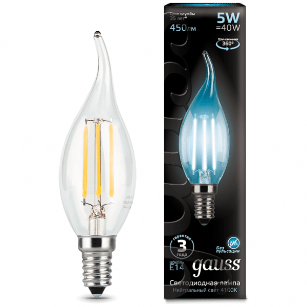Лампа Gauss 104801205 LED Filament Candle tailed E14 5W 4100K