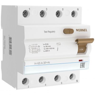 Устройство защитного отключения 3P+N 63 A 30m А АС 6 kА Werkel W914P636