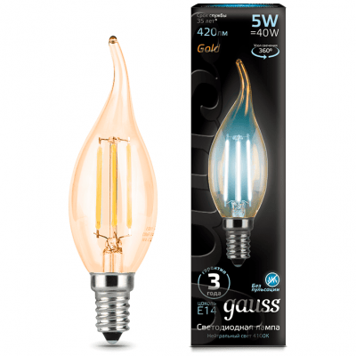 Лампа Gauss 104801805 LED Filament Candle tailed E14 5W 4100K Golden