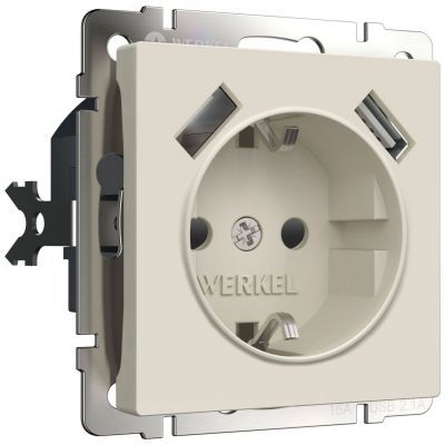 Розетка с заземлением, шторками и USBх2 (айвори матовый) W1171562 Werkel