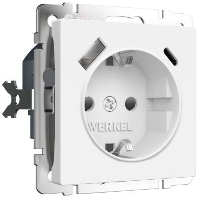 Розетка с заземлением, шторками и USB тип A+C (белый матовый) W1171761 Werkel