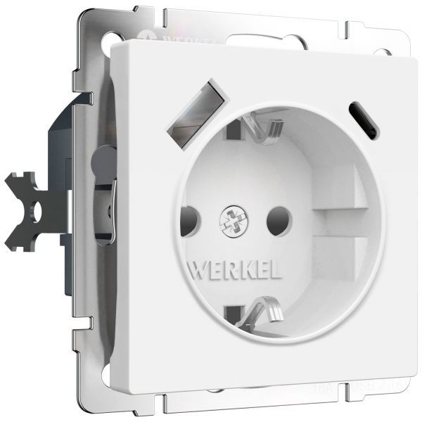 Розетка с заземлением, шторками и USB тип A+C (белый матовый) W1171761 Werkel