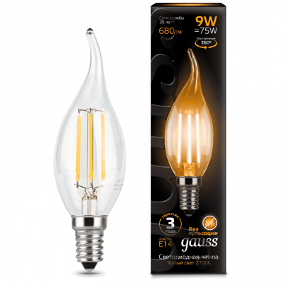 Лампа Gauss 104801209 LED Filament Candle tailed E14 9W 4100K