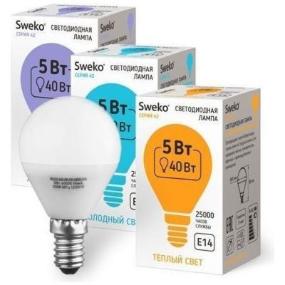Лампа светодиодная Sweko 42LED-G45-5W-230-3000K-E14