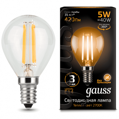 Лампа Gauss 105801105 LED Filament Globe E14 5W 2700K