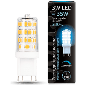 Лампа Gauss 107309203 LED G9 3W 4100K диммируемая