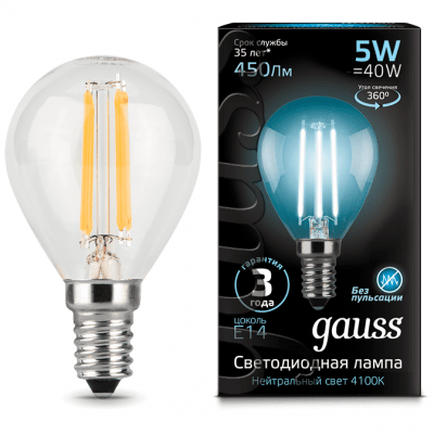Лампа Gauss 105801205 LED Filament Globe E14 5W 4100K