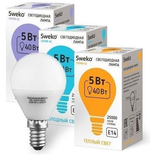 Лампа светодиодная Sweko 42LED-G45-5W-230-6500K-E14