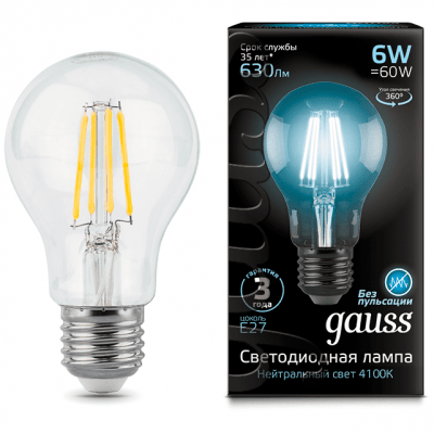Лампа Gauss 102802206 LED Filament A60 E27 6W 4100К
