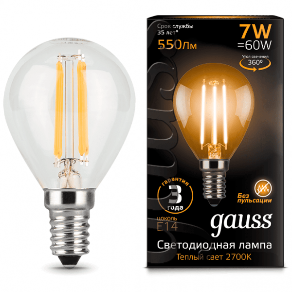 Лампа Gauss 105801107 LED Filament Globe E14 7W 2700K