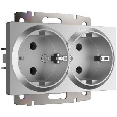 Розетка двойная с заземлением Werkel W1172006 серебряный (WL06-SKG-02-IP20)