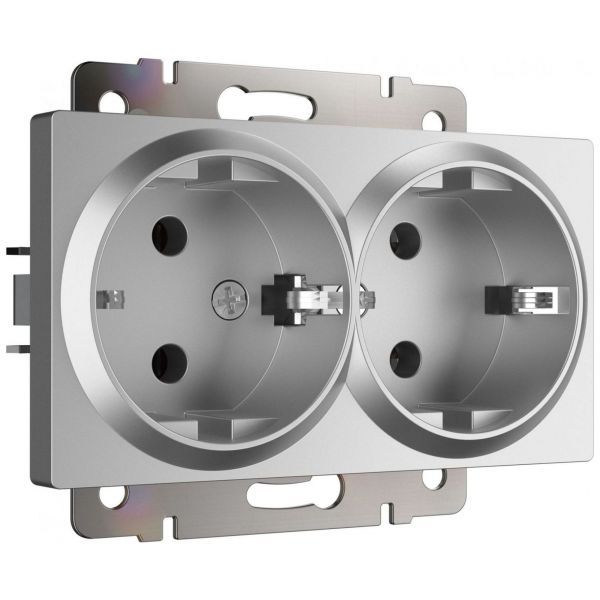 Розетка двойная с заземлением Werkel W1172006 серебряный (WL06-SKG-02-IP20)