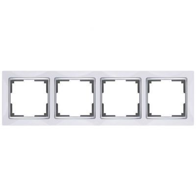 Рамка для розеток 4-местная Werkel W0041901 белый, вставка хром (WL03-Frame-04-white)