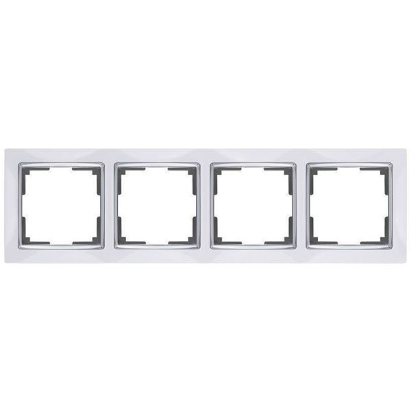 Рамка для розеток 4-местная Werkel W0041901 белый, вставка хром (WL03-Frame-04-white)