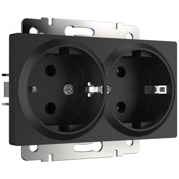 Розетка двойная с заземлением Werkel W1172008 черный матовый (WL08-SKG-02-IP20)