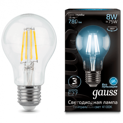 Лампа Gauss 102802208 LED Filament A60 E27 8W 4100К