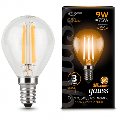 Лампа Gauss 105801109 LED Filament Globe E14 9W 2700K