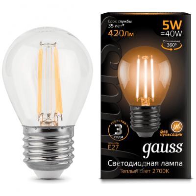 Лампа Gauss 105802105 LED Filament Globe E27 5W 2700K