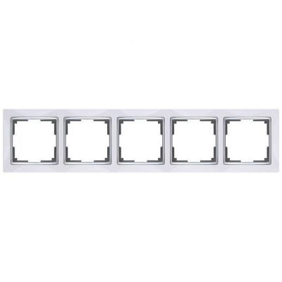 Рамка для розеток 5-местная Werkel W0051901 белый, вставка хром (WL03-Frame-05-white)