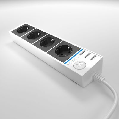 Розеточный блок 4-х местный + 3 USB Werkel W6514939 белый/черный (WL20-04-03)