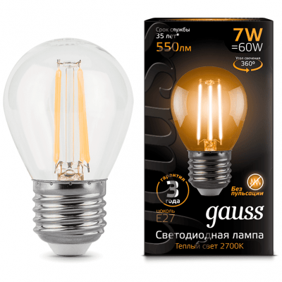 Лампа Gauss 105802107 LED Filament Globe E27 7W 2700K