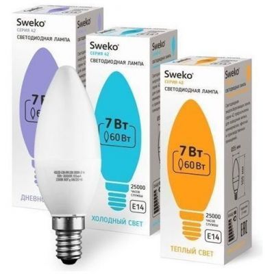 Лампа светодиодная Sweko 42LED-C35-7W-230-6500K-E14