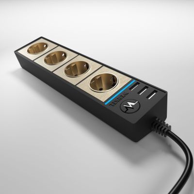 Розеточный блок 4-х местный + 3 USB Werkel W6514944 черный/шампань рифленый (WL20-04-03)