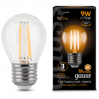 Лампа Gauss 105802109 LED Filament Globe E27 9W 2700K