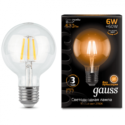 Лампа Gauss 105802106 LED Filament G95 E27 6W 2700K