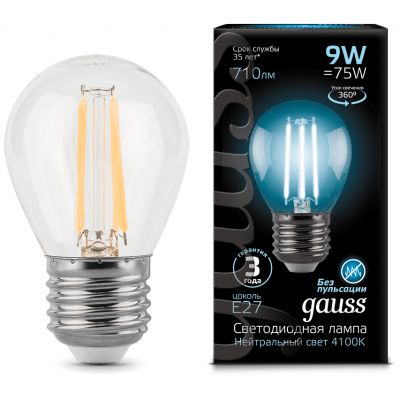 Лампа Gauss 105802209 LED Filament Globe E27 9W 4100K