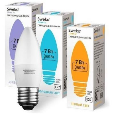 Лампа светодиодная Sweko 42LED-C35-7W-230-6500K-E27