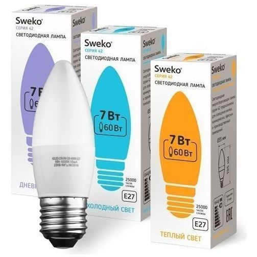 Лампа светодиодная Sweko 42LED-C35-7W-230-6500K-E27
